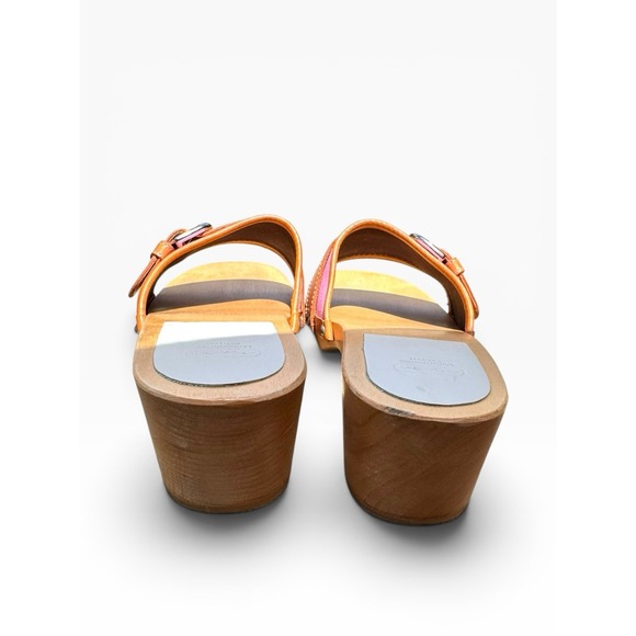 Vtg COACH Ella Twill Pink Buckle Wooden Clogs Platform Sandals Y2K Sz 8.5 Womens